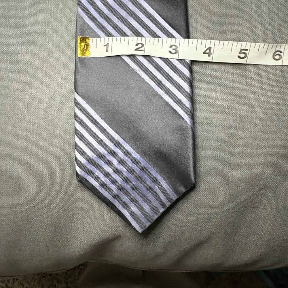 Ike Behar Silk Tie Gray Silver Striped Classic Mens Necktie
